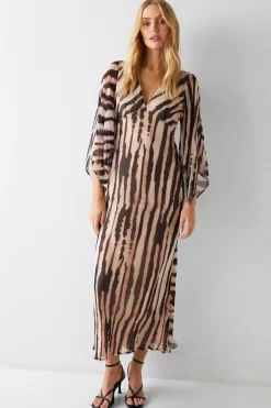 Zebra Printed Viscose Georgette Midi Dress
