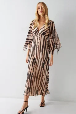Zebra Printed Viscose Georgette Midi Dress