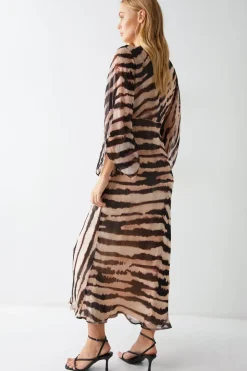 Zebra Printed Viscose Georgette Midi Dress