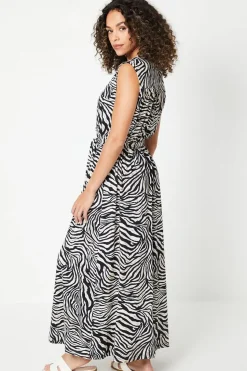 Zebra Print Jersey Pocket Detail Belted Shirt Dress