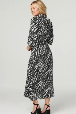 Zebra Print Puff Sleeve Dress