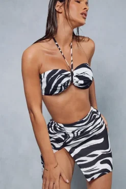 Zebra Print Ruched Side Mini Skirt
