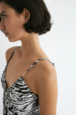 Zebra Print Strappy Fringing Midi Dress