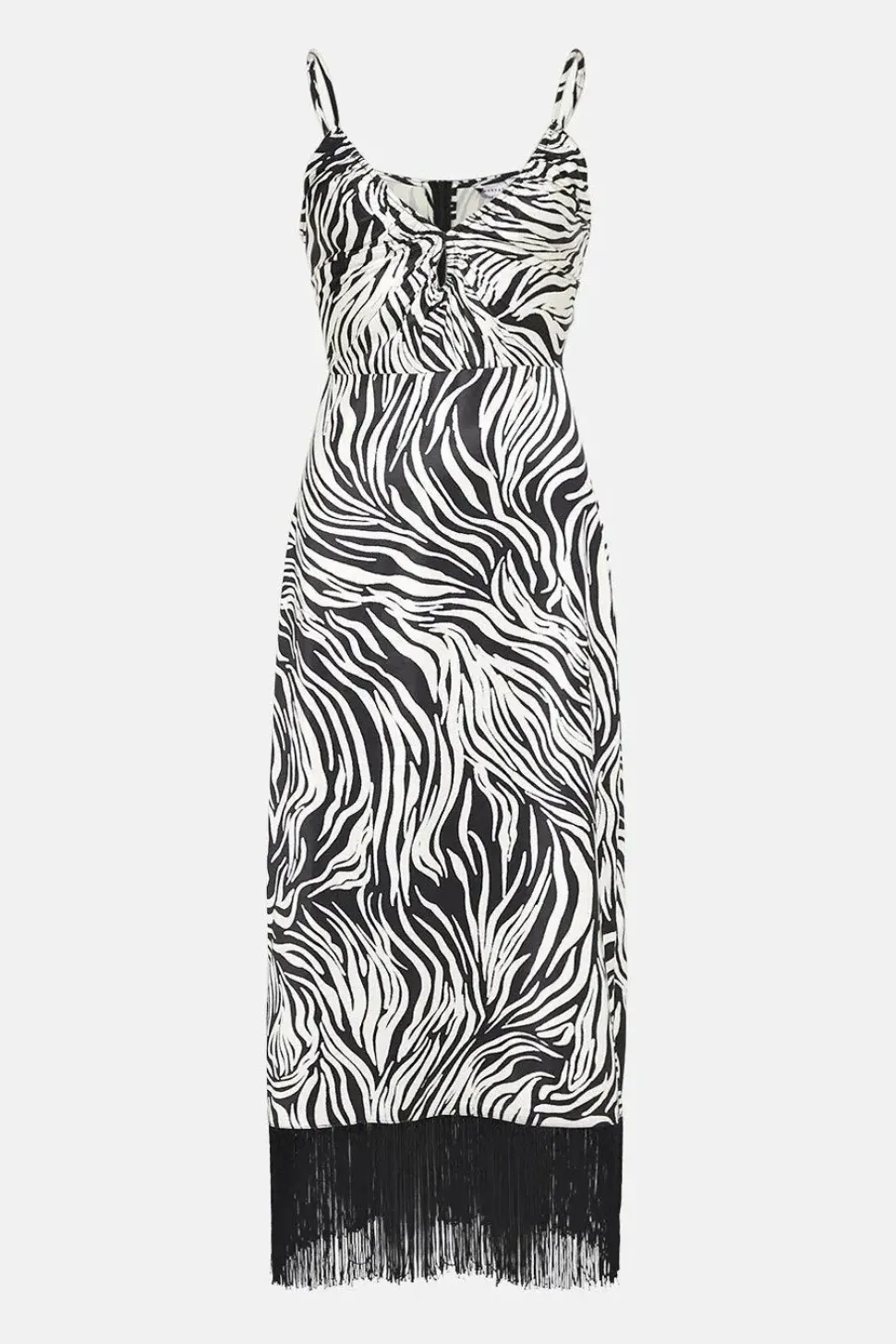 Zebra Print Strappy Fringing Midi Dress
