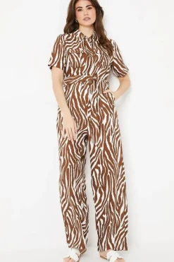 Zebra Print Viscose Blend Belted Utility Jumpsuit