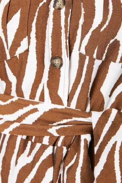 Zebra Print Viscose Blend Belted Utility Jumpsuit