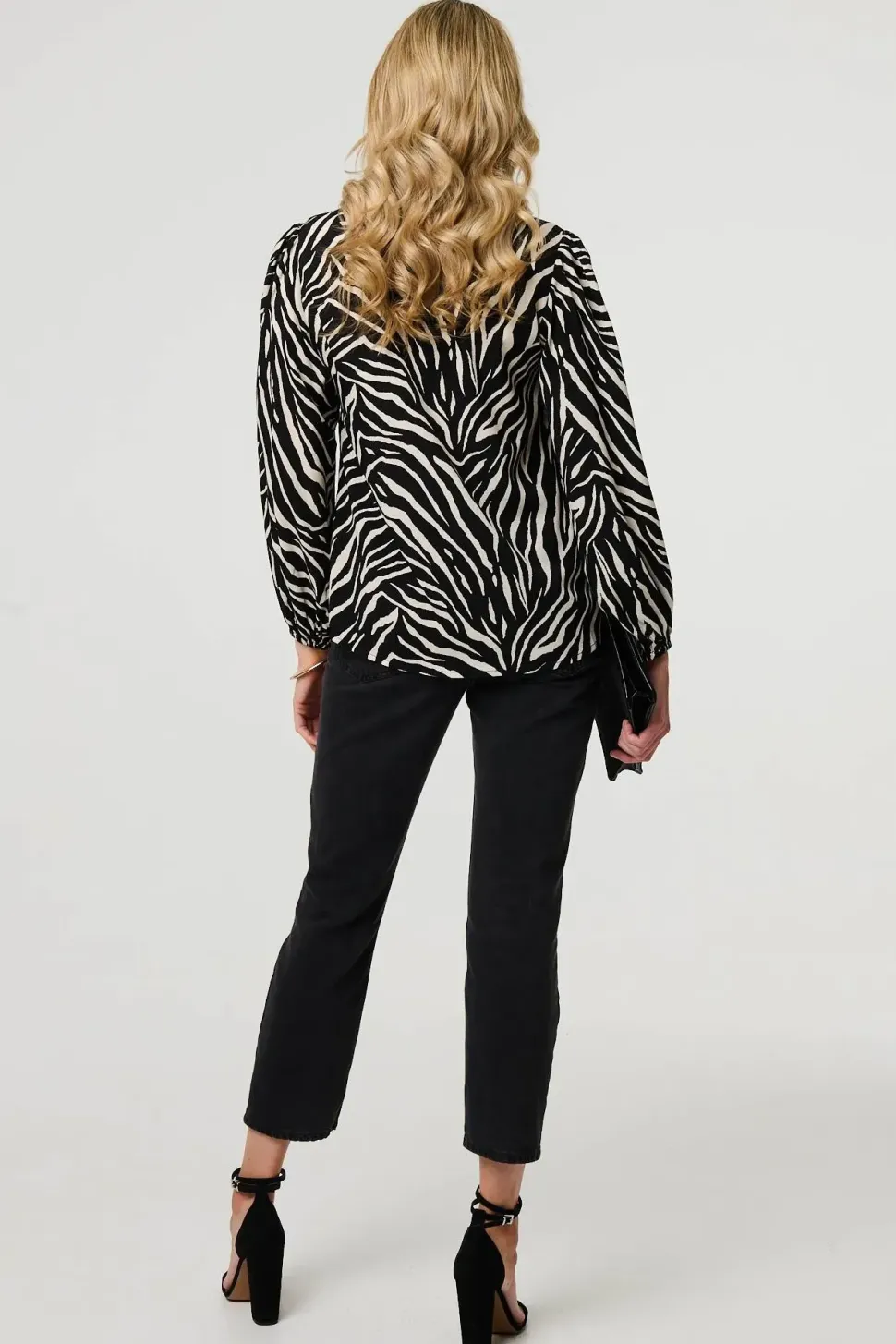 Zebra Print V-Neck Long Sleeve Blouse