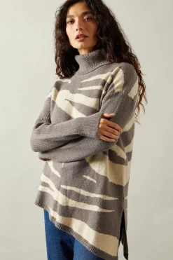 Zebra Roll Neck Asymmetric Hem Tunic