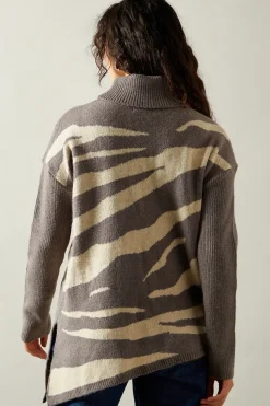 Zebra Roll Neck Asymmetric Hem Tunic