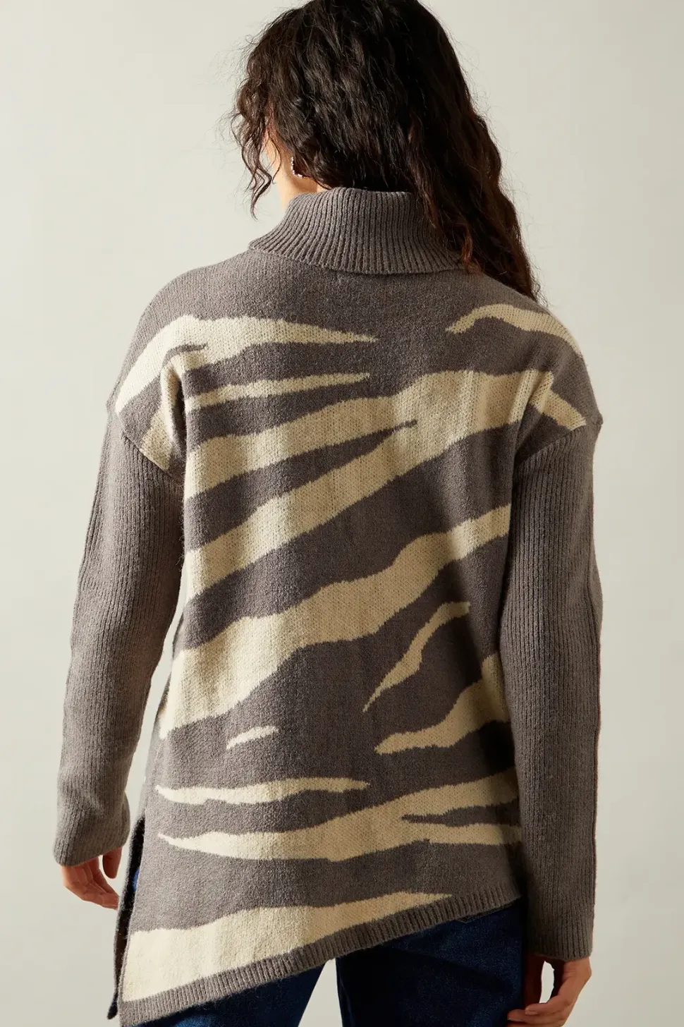 Zebra Roll Neck Asymmetric Hem Tunic