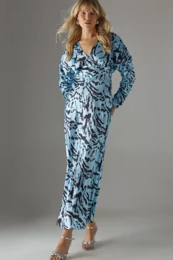 Zebra Satin Batwing Bias Midi Dress