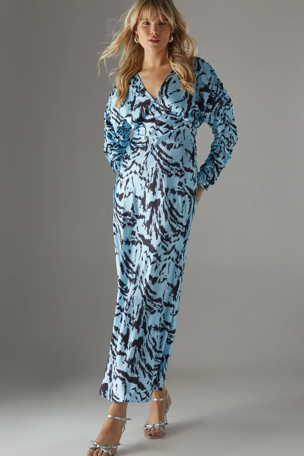 Zebra Satin Batwing Bias Midi Dress