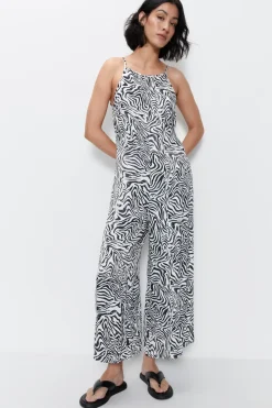 Zebra Satin Wide Leg Jumpsuit