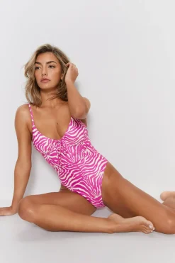 Zebra Underwire Tie Front Swimsuit