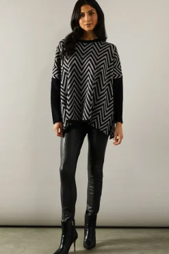 Zig Zag Contrast Colour Crew Neck Batwing Jumper