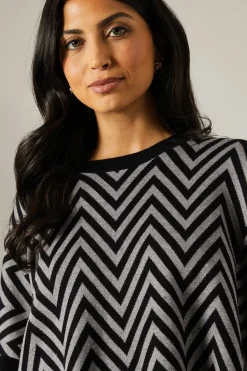 Zig Zag Contrast Colour Crew Neck Batwing Jumper