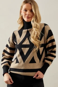 Zig Zag Stripe Roll Neck Jumper