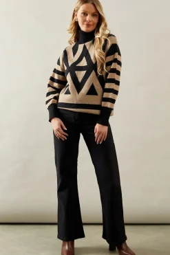Zig Zag Stripe Roll Neck Jumper