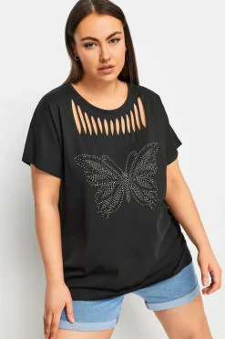 Zip Butterfly Embellished T-Shirt