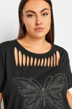 Zip Butterfly Embellished T-Shirt