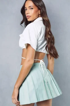Zip Detail Pleated Micro Mini Skirt