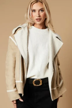 Zip Detail Suedette Aviator Jacket