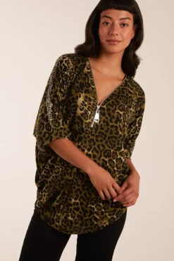 Zip Front Diamante Tunic Top