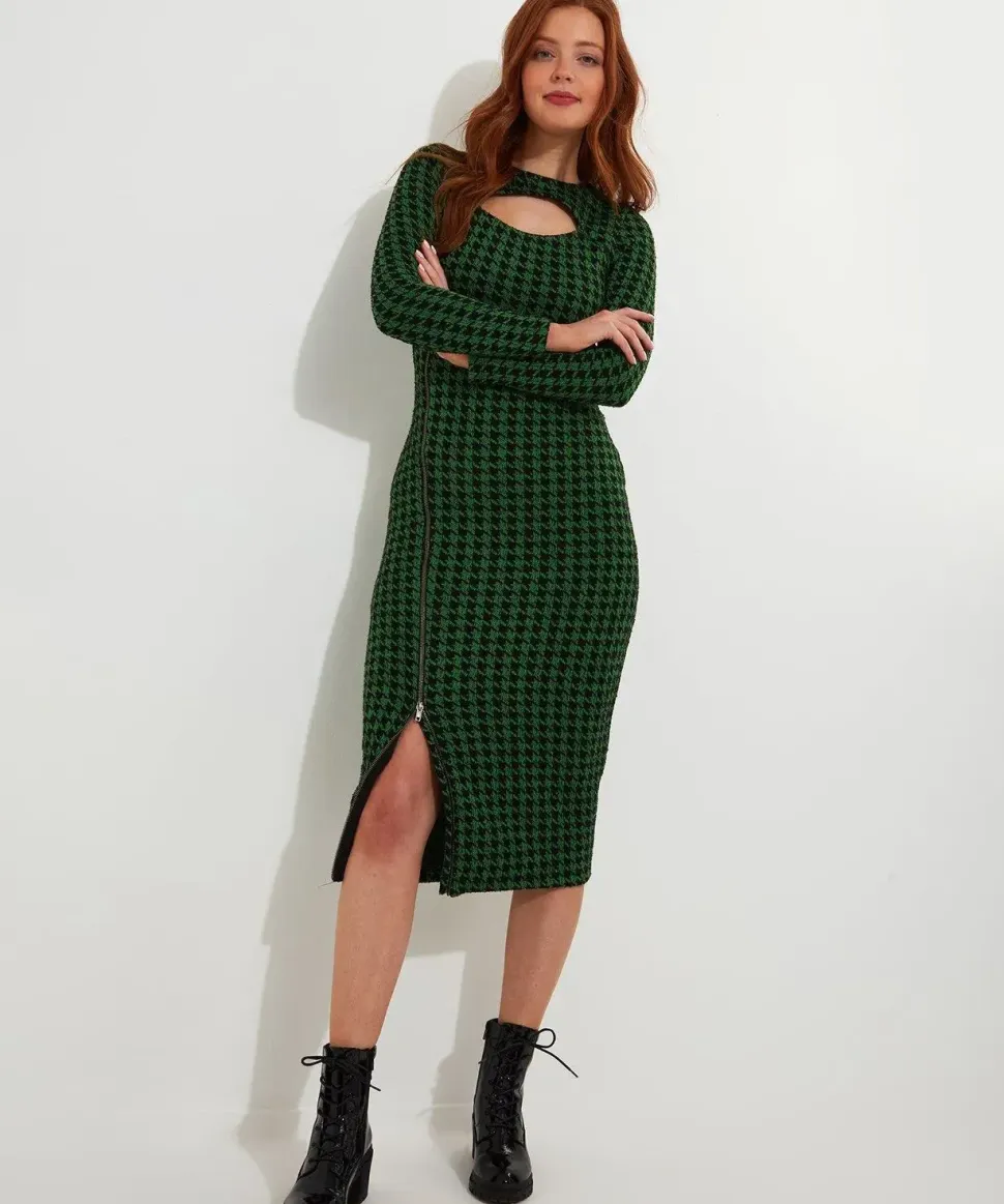 Zip-Front Jacquard Bodycon Dress