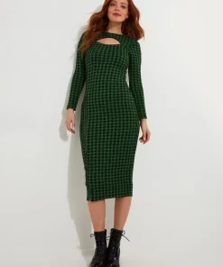 Zip-Front Jacquard Bodycon Dress