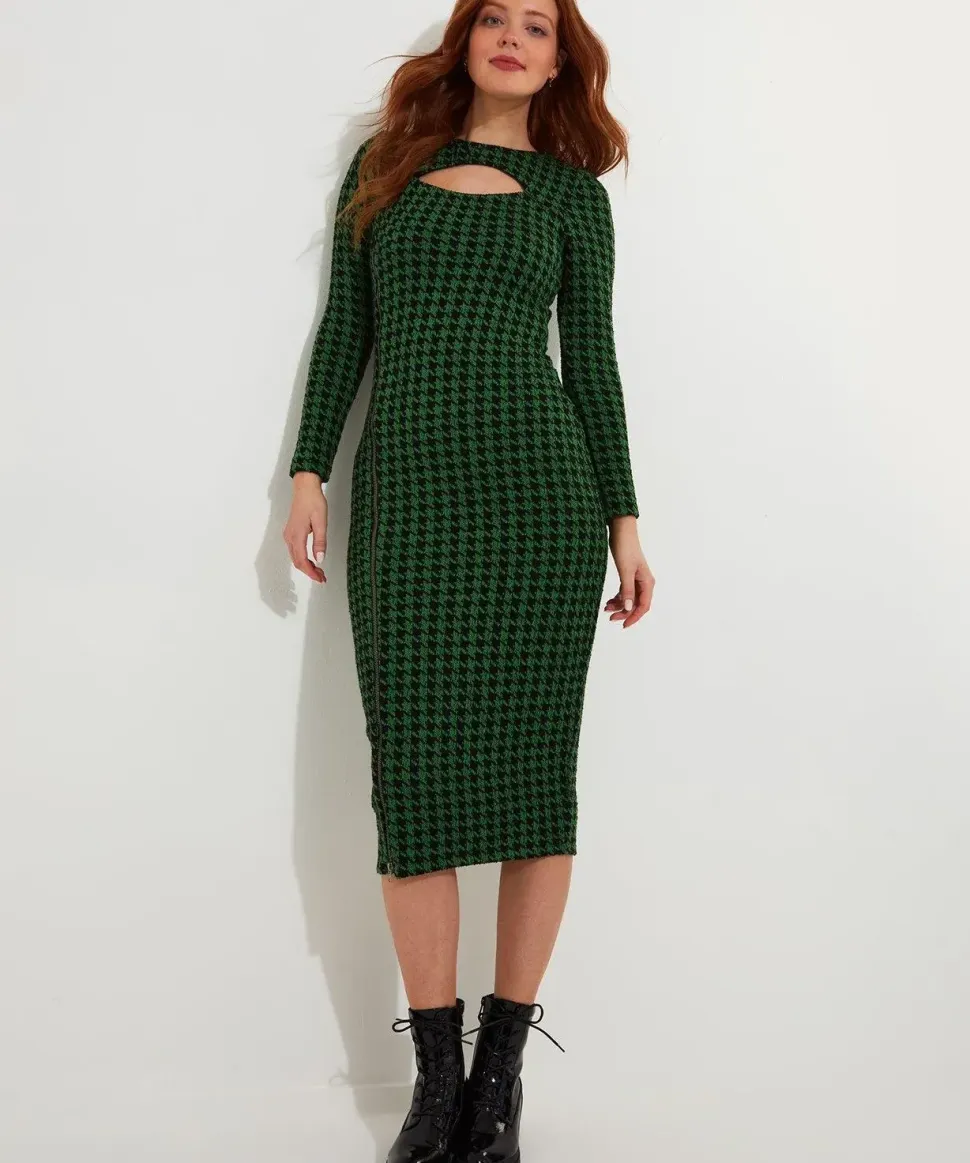 Zip-Front Jacquard Bodycon Dress