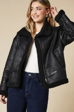 Zip Through Borg Aviator Jacket