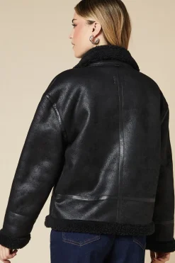 Zip Through Borg Aviator Jacket
