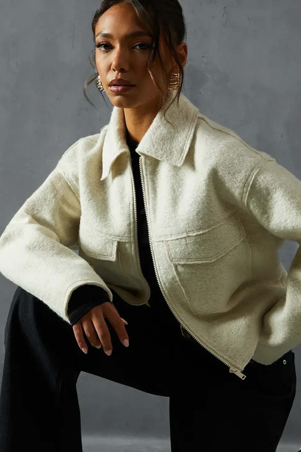 Zip Through Wool Look Jacket